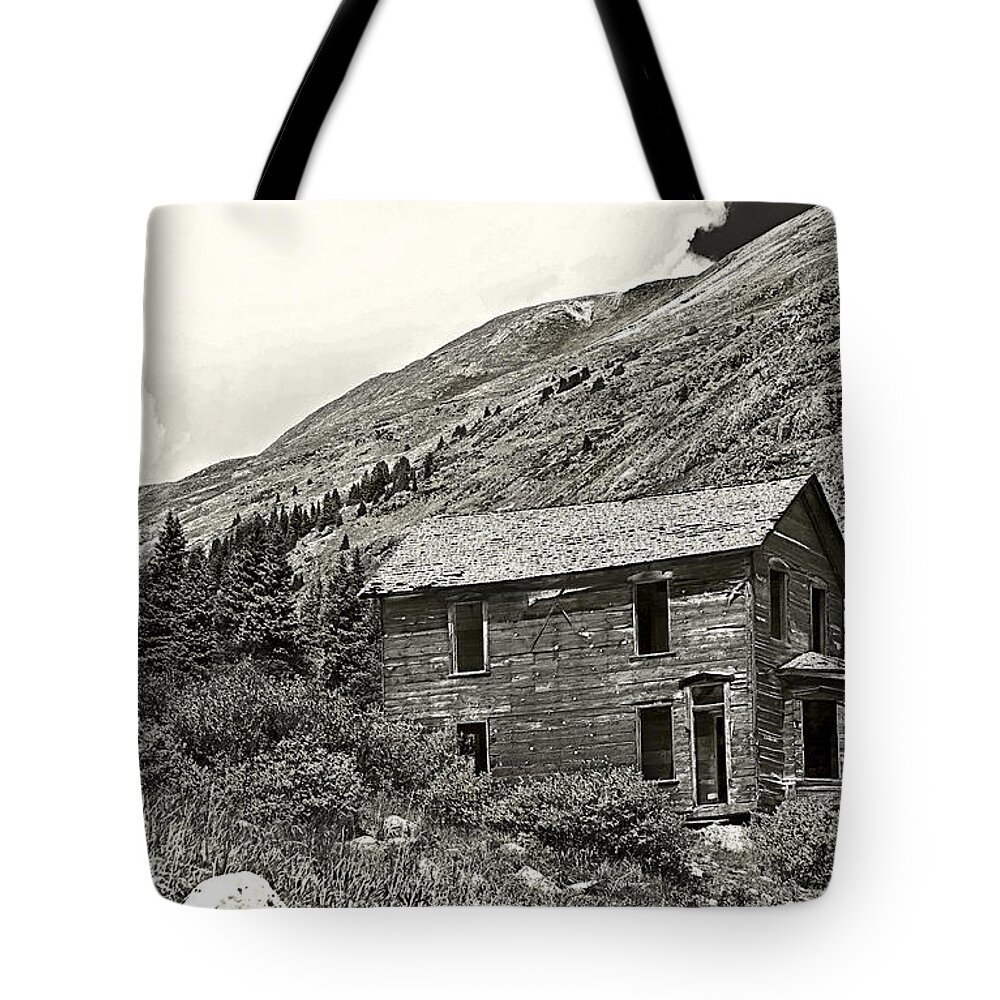 Abandoned Tote Bag featuring the photograph Animas Forks Ink Outline by Melany Sarafis