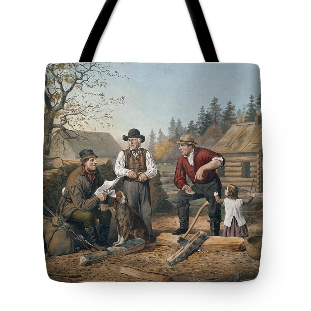 Arguing The Point Tote Bag featuring the painting Arguing the Point by Currier and Ives