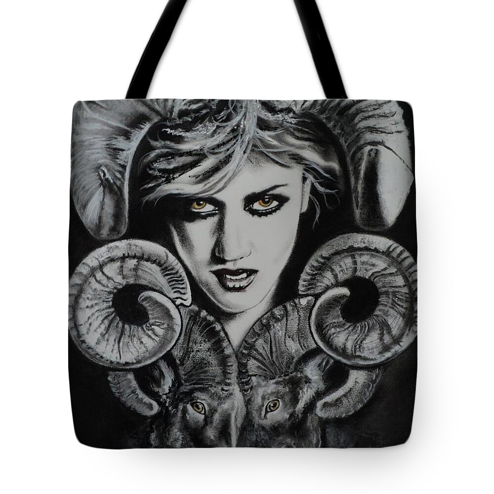 Aries Tote Bag featuring the drawing Aries the Ram by Carla Carson