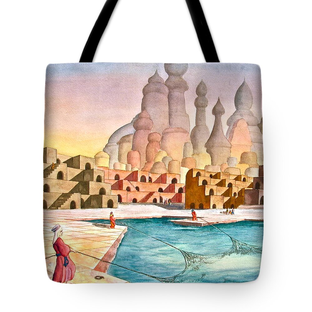 Atlantis Tote Bag featuring the painting Atlantis Retrospect by Frank SantAgata
