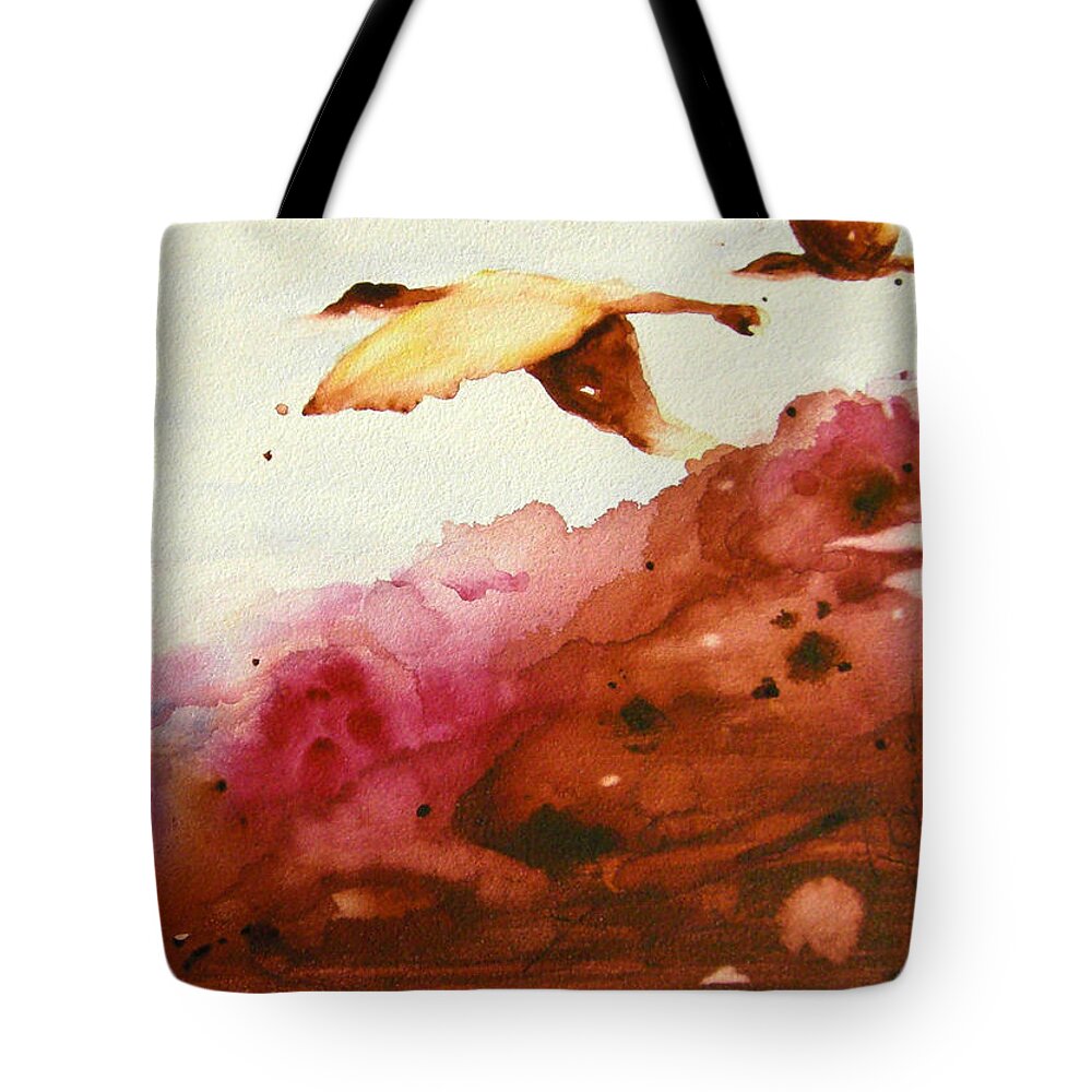Landscape Tote Bag featuring the painting Autumn Flight by Dawn Derman