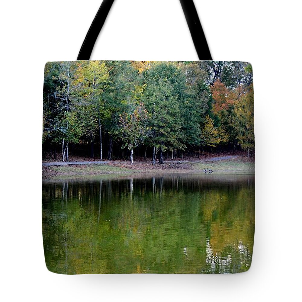 Autumn Reflections Upon Dark Waters Tote Bag featuring the photograph Autumn Reflections Upon Dark Waters by Maria Urso