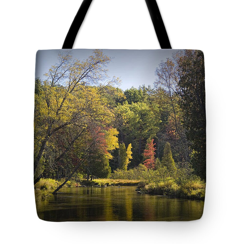 Art Tote Bag featuring the photograph Autumn Scene of the Little Manistee River in Michigan No. 0890 by Randall Nyhof