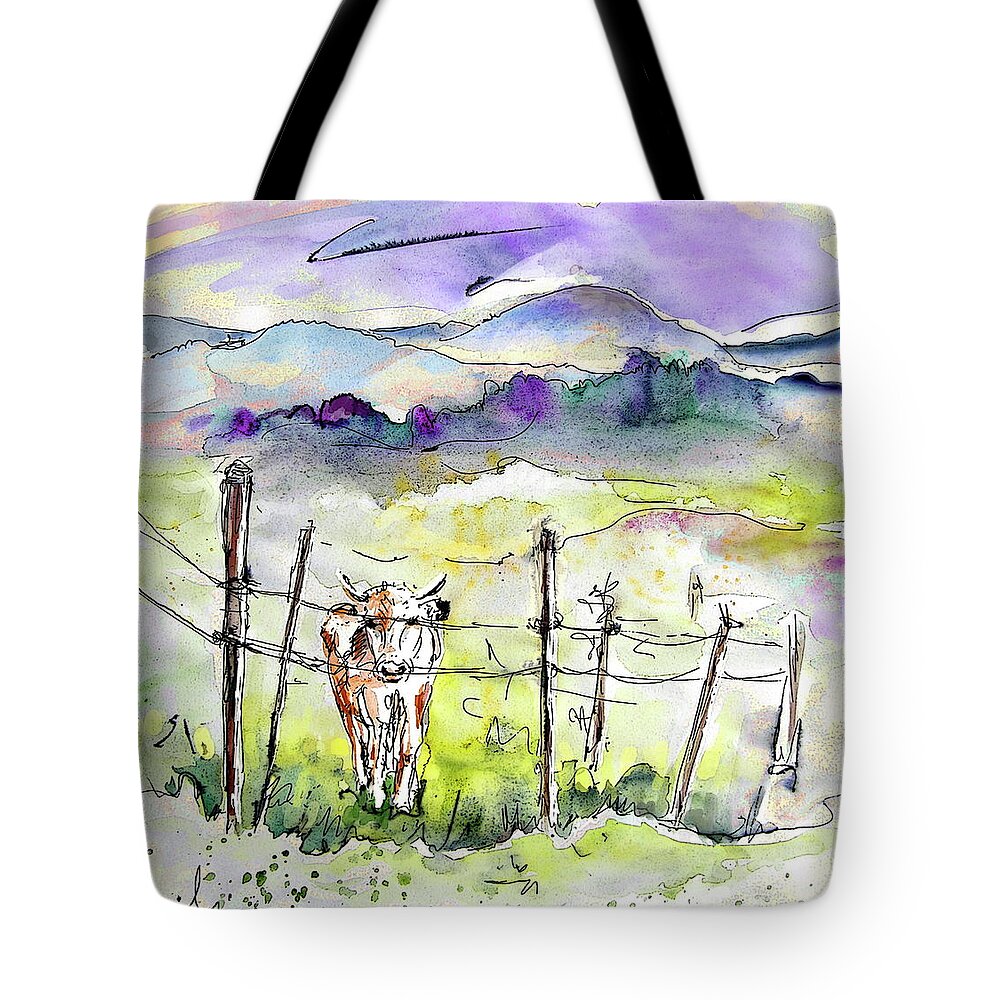 Landscapes Tote Bag featuring the painting Auvergne 01 in France by Miki De Goodaboom