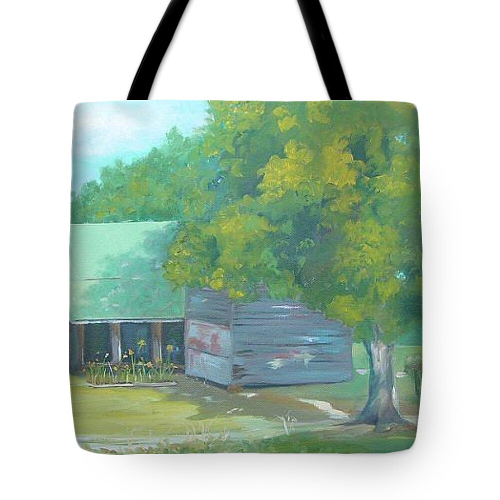 Landscape Tote Bag featuring the painting Backyard by Carol Berning