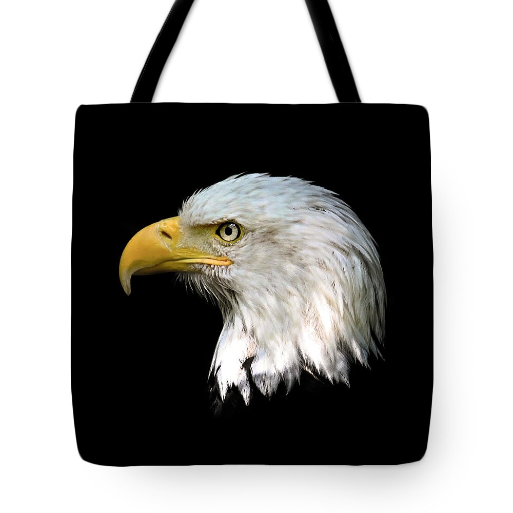  Bald Eagle Tote Bag featuring the photograph Bald Eagle Head Close Up by Steve McKinzie