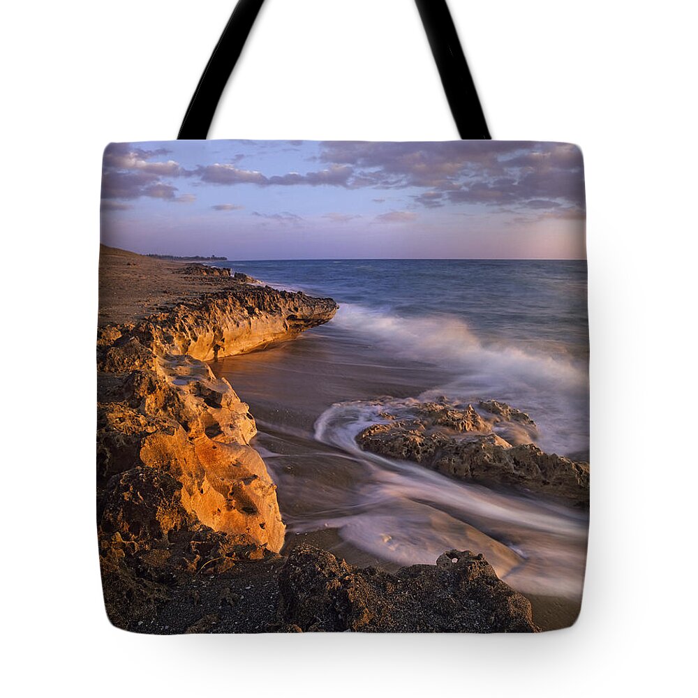 00176751 Tote Bag featuring the photograph Beach At Dusk Blowing Rocks Preserve by Tim Fitzharris