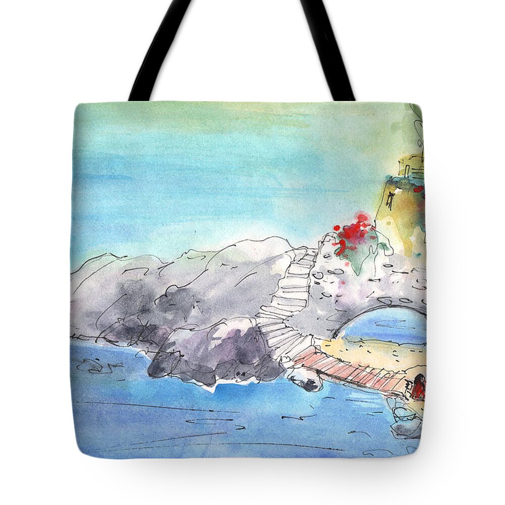 Travel Art Tote Bag featuring the painting Beach by Agios Nicolaos by Miki De Goodaboom