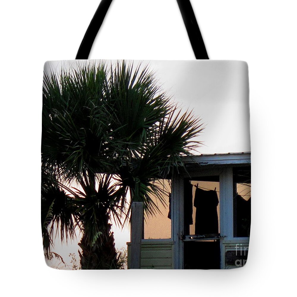 Cottage Tote Bag featuring the photograph Beach Cottage Clothesline by Jan Prewett