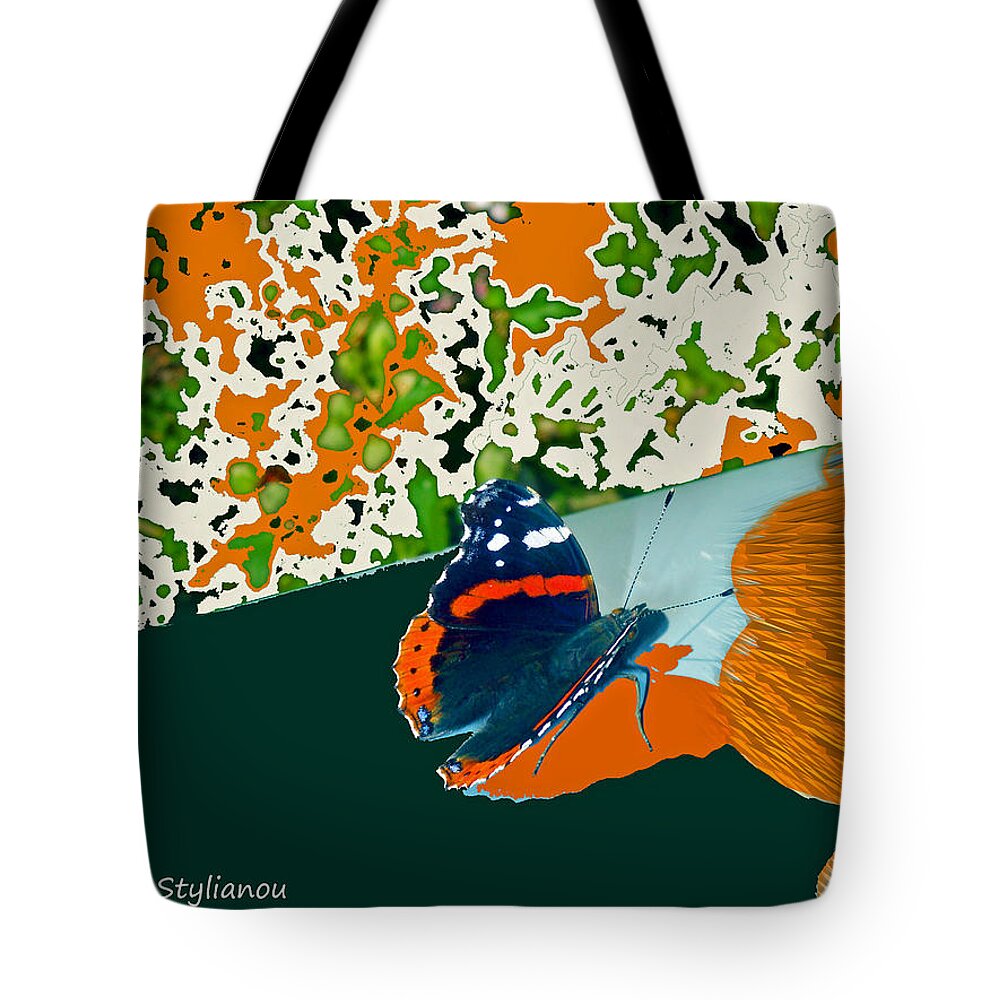 Beautiful Butterfly Tote Bag featuring the digital art Beautiful butterfly on a gold by Augusta Stylianou