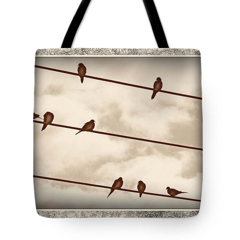 Birds Tote Bag featuring the digital art Birds On Wires by Susan Kinney