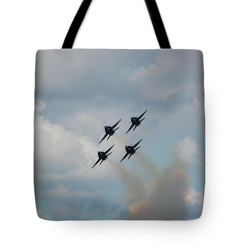 Blue Angels Tote Bag featuring the photograph Blue Angels roaring by by Randy J Heath