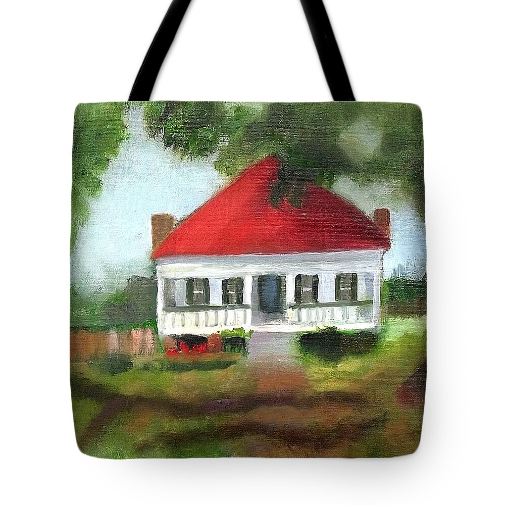 Louisiana Cajun Cottage Paintings Tote Bag featuring the painting Blue Berry Farm in Clinton by Margaret Harmon