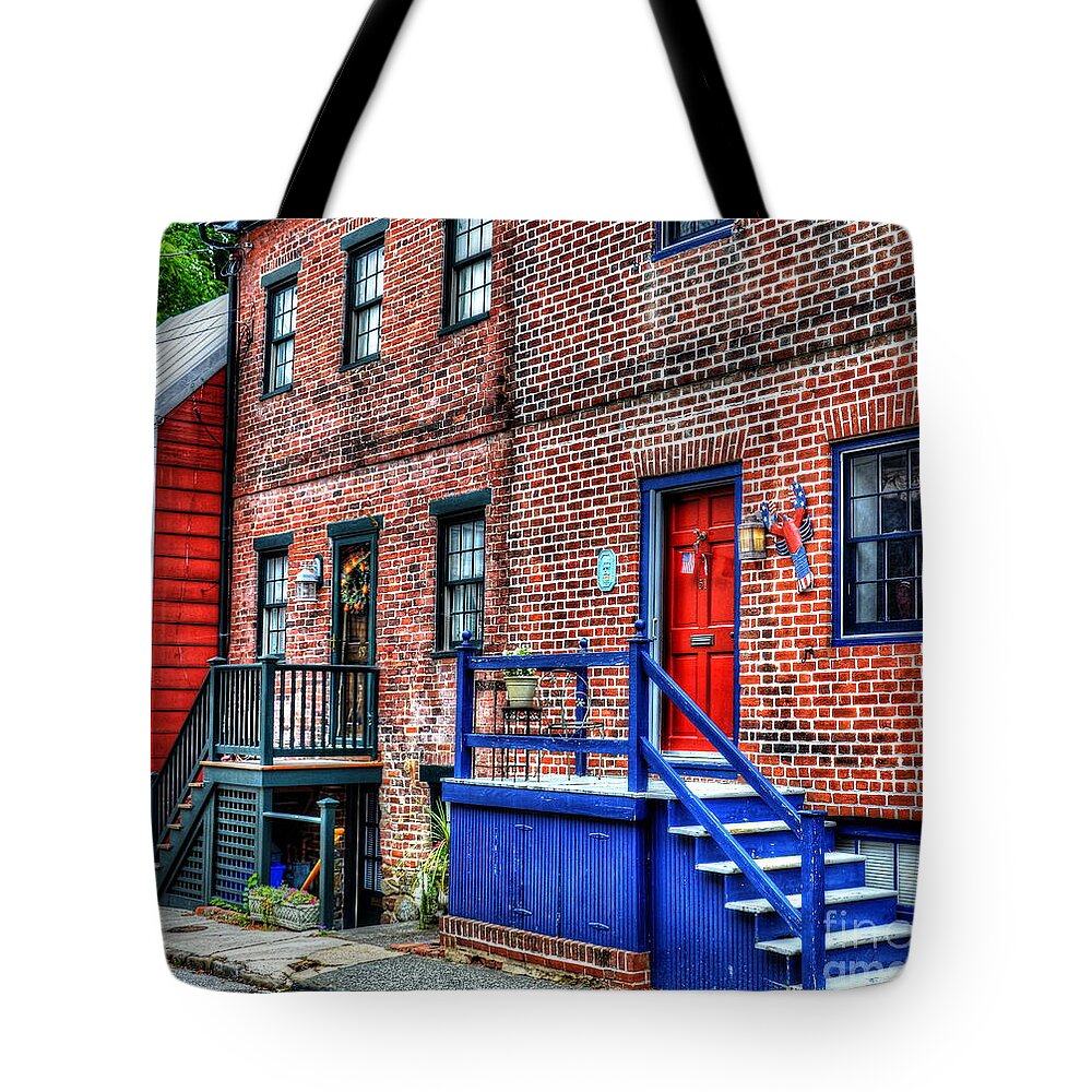 Townhouse Tote Bag featuring the photograph Blue Steps by Debbi Granruth