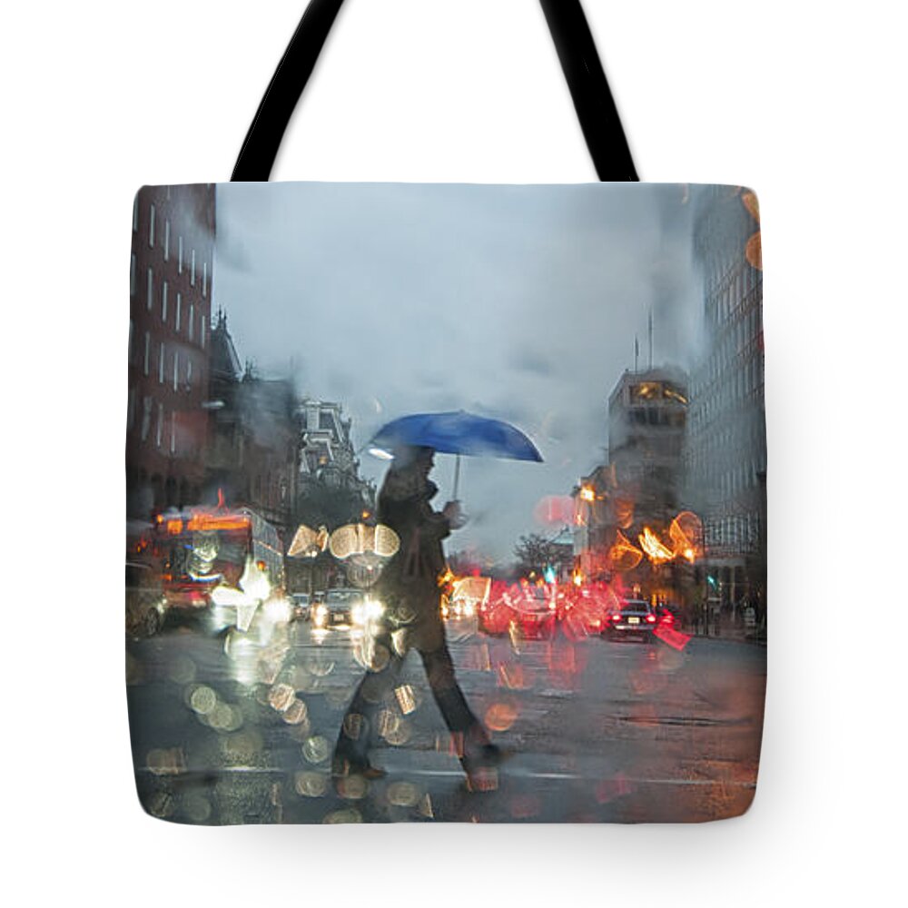 Capital Tote Bag featuring the photograph Blue Umbrella in DC by Jim Moore
