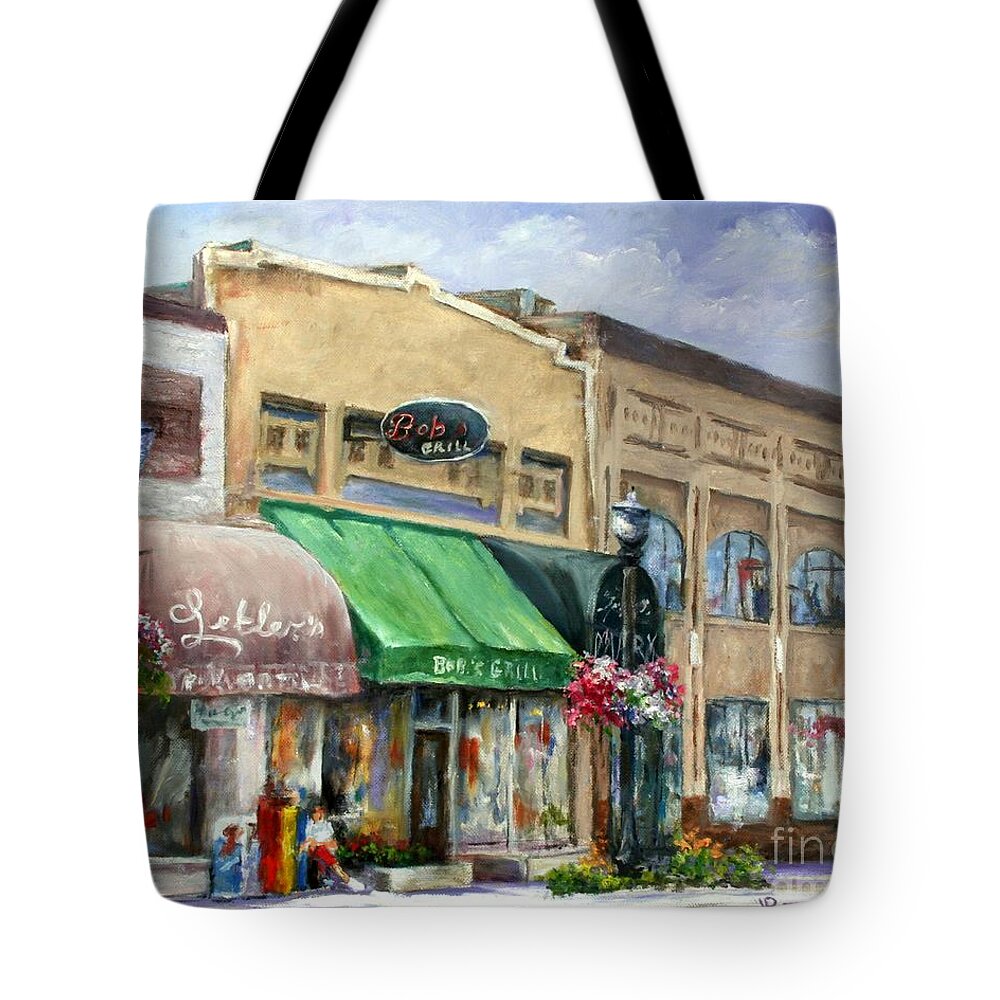 City Tote Bag featuring the painting Bob's Grill by Virginia Potter