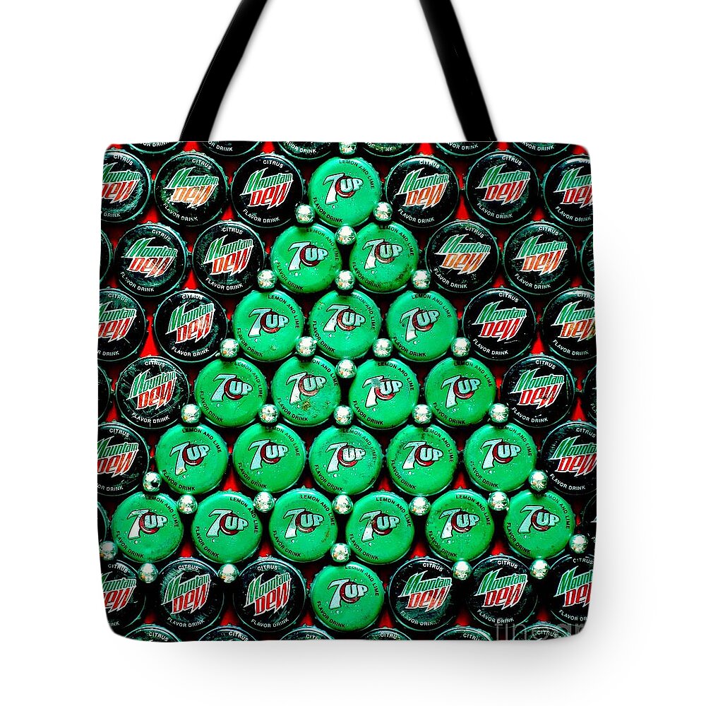 Christmas Tote Bag featuring the mixed media Bottle Caps Christmas Tree by Christopher Shellhammer