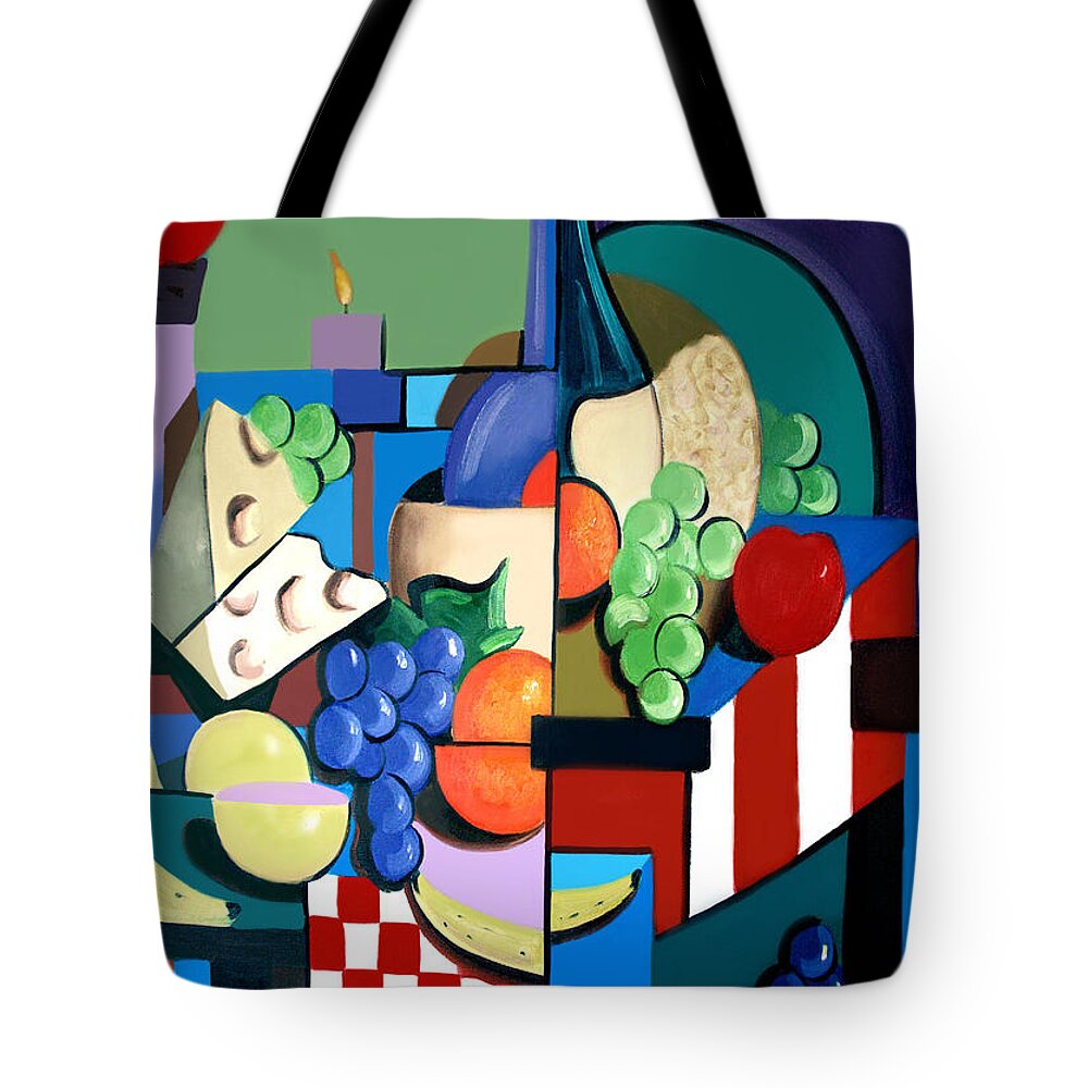 Bottle Of Wine Fruit Of The Vine Framed Prints Tote Bag featuring the painting Bottle Of Wine Fruit Of The Vine by Anthony Falbo