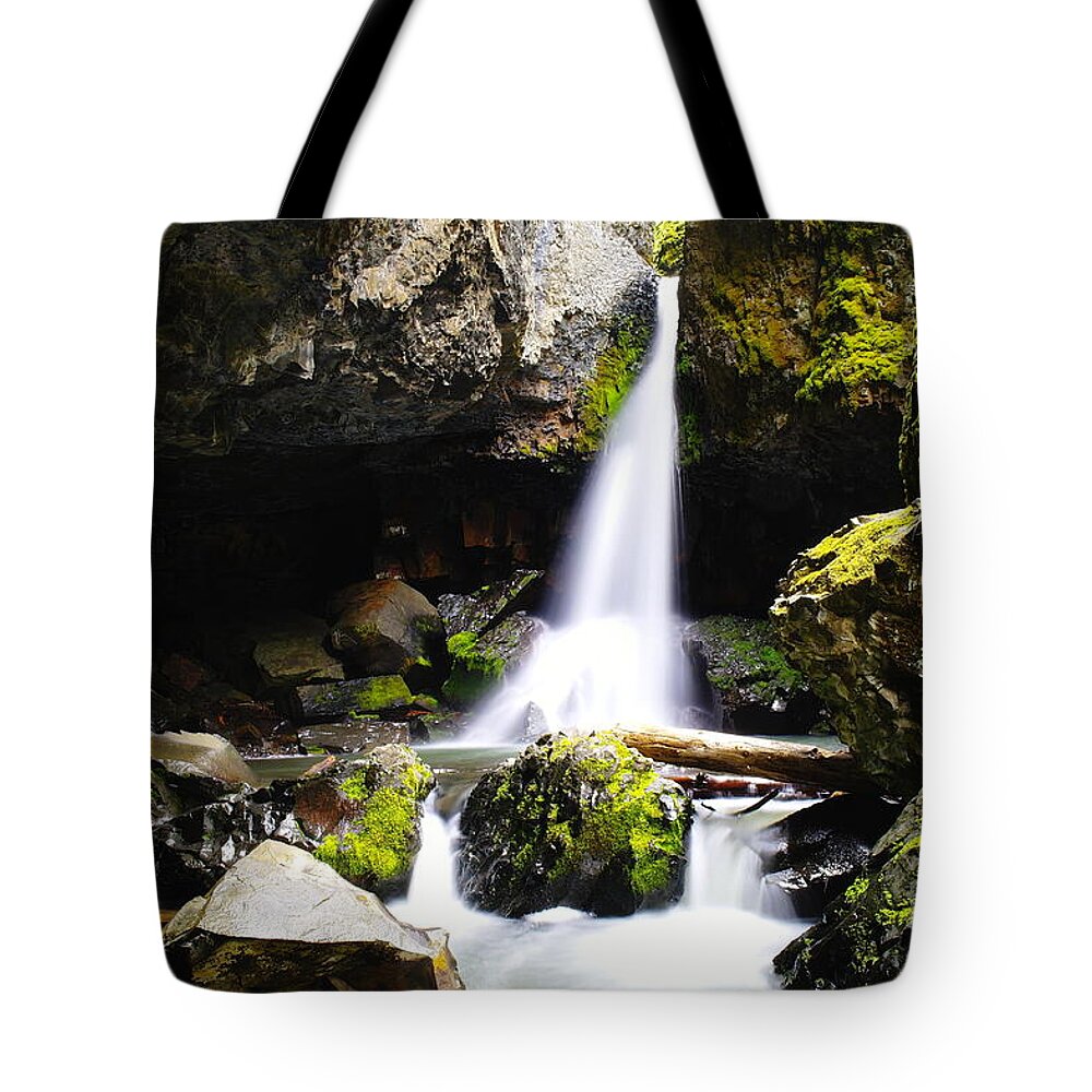 Water Tote Bag featuring the photograph Boulder Cave Falls Revisited by Jeff Swan