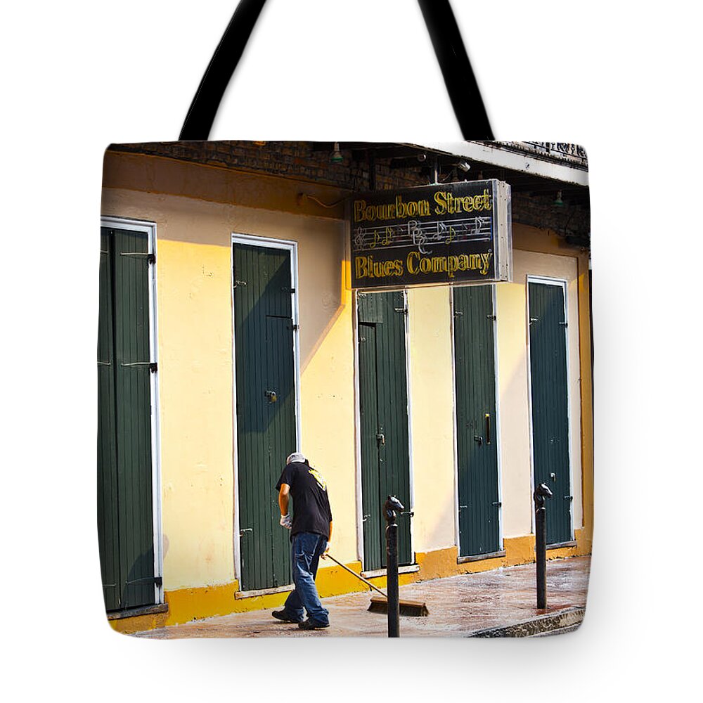 New Orleans Tote Bag featuring the photograph Bourbon Street Morning by Leslie Leda