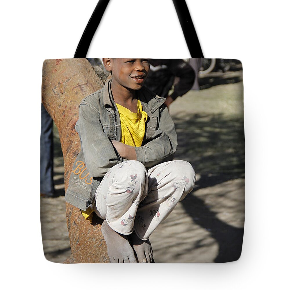Boy Tote Bag featuring the painting Boy in Zen Thought by Robert SORENSEN