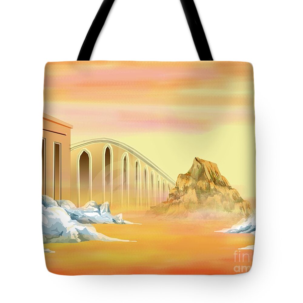 Bridge Tote Bag featuring the digital art Bridges of Parting by Alice Chen