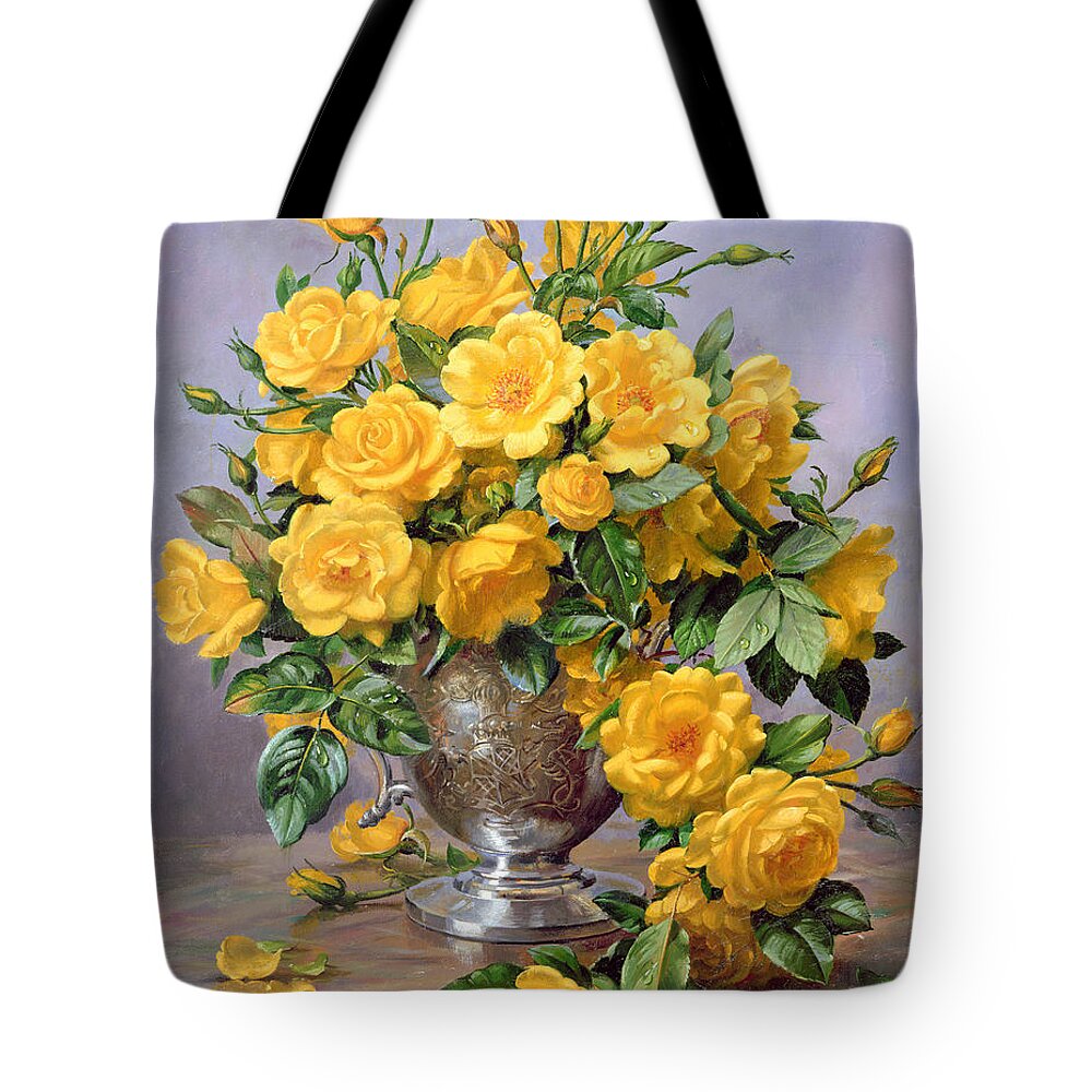 Bright Smile - Roses in a Silver Vase Tote Bag by Albert Williams - Pixels