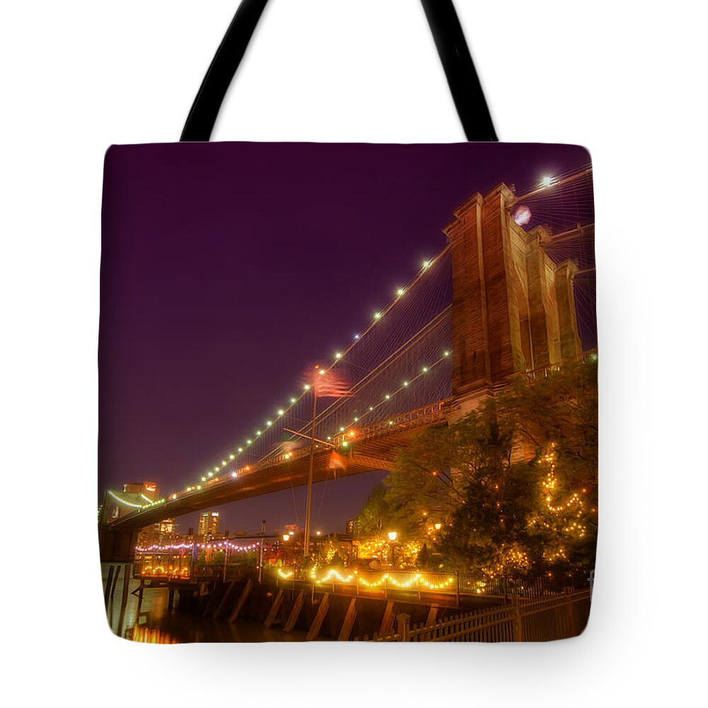 Art Tote Bag featuring the photograph Brooklyn Bridge At Night by Yhun Suarez