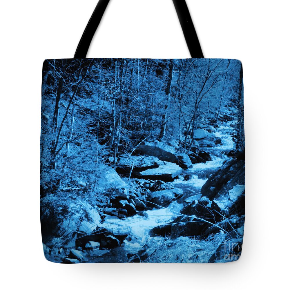 Nature Tote Bag featuring the photograph Bubbling Brook In Blue Abstract by Smilin Eyes Treasures