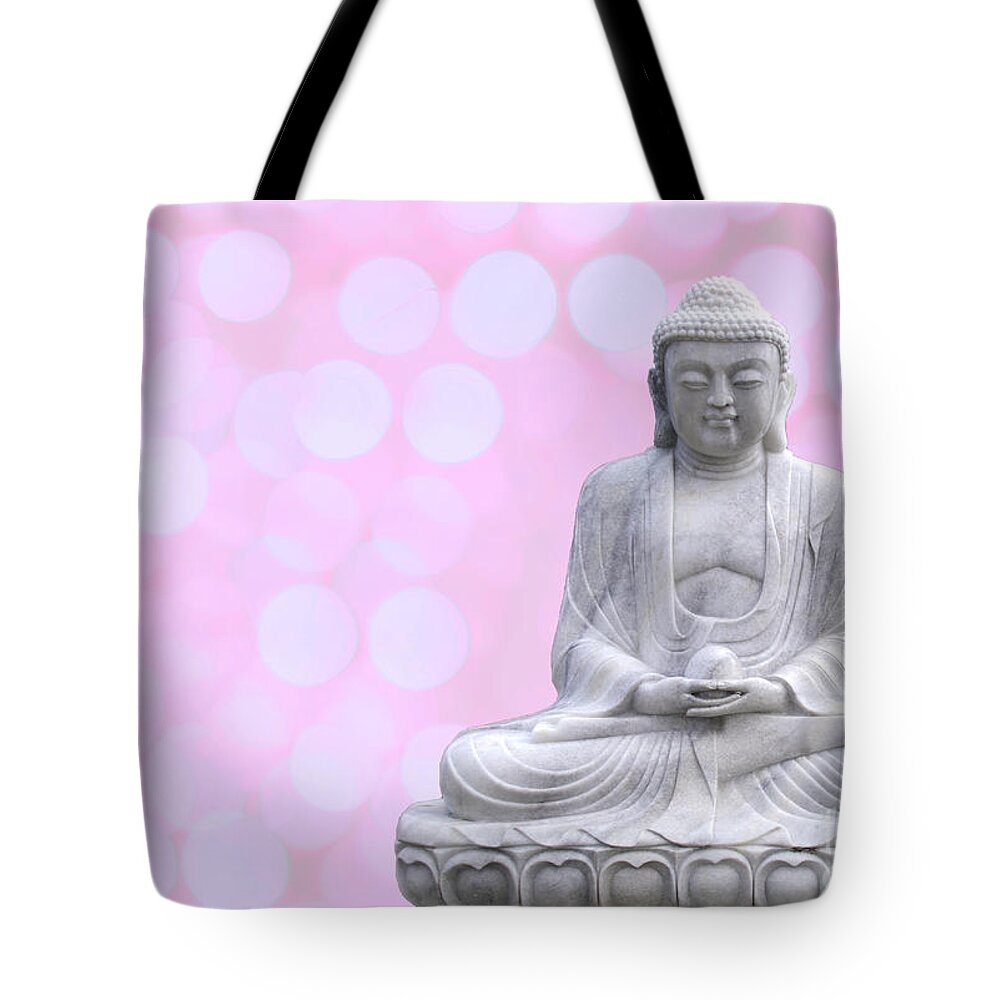 Asia Tote Bag featuring the photograph Buddha Enlightment Red-yellow by Hannes Cmarits