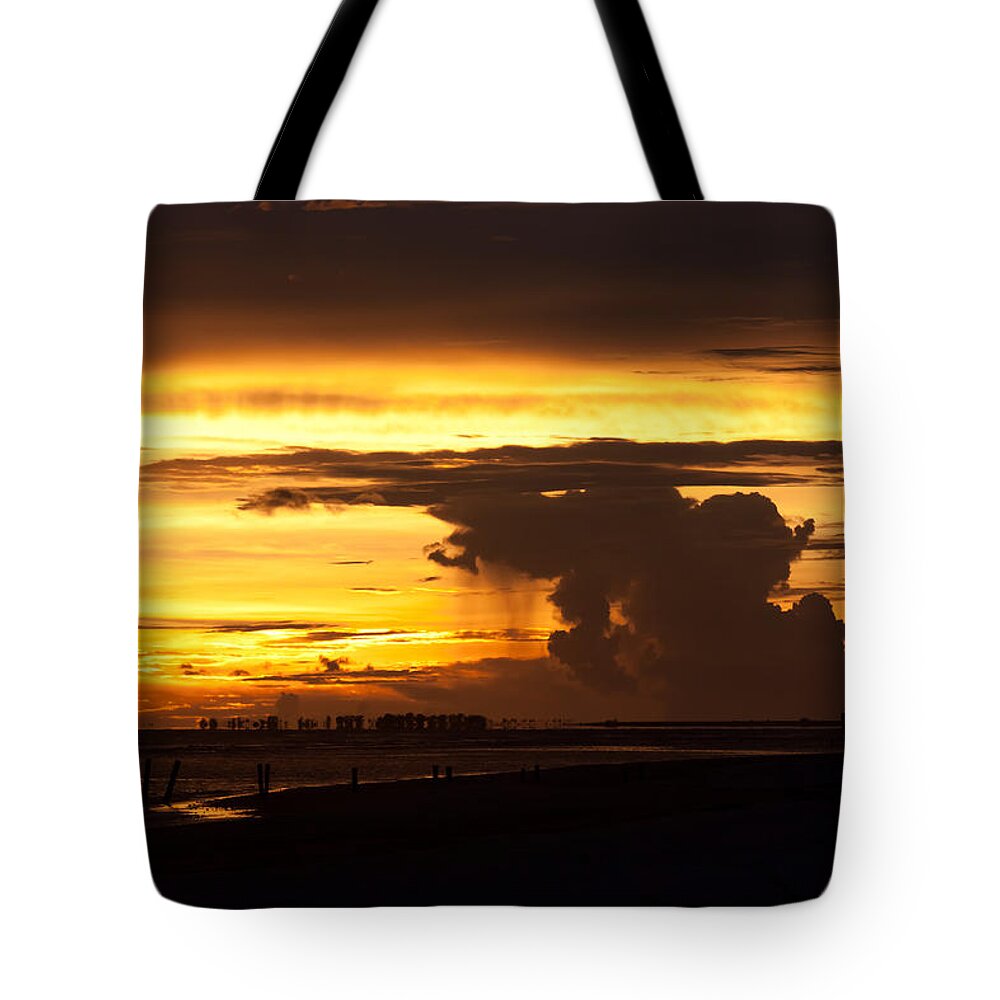 Beach Tote Bag featuring the photograph Burning Sky by Ed Gleichman