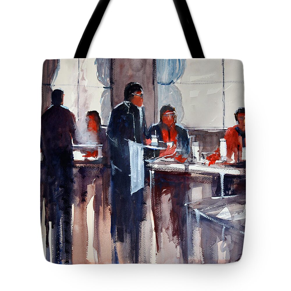 Ryan Radke Tote Bag featuring the painting Business Lunch by Ryan Radke