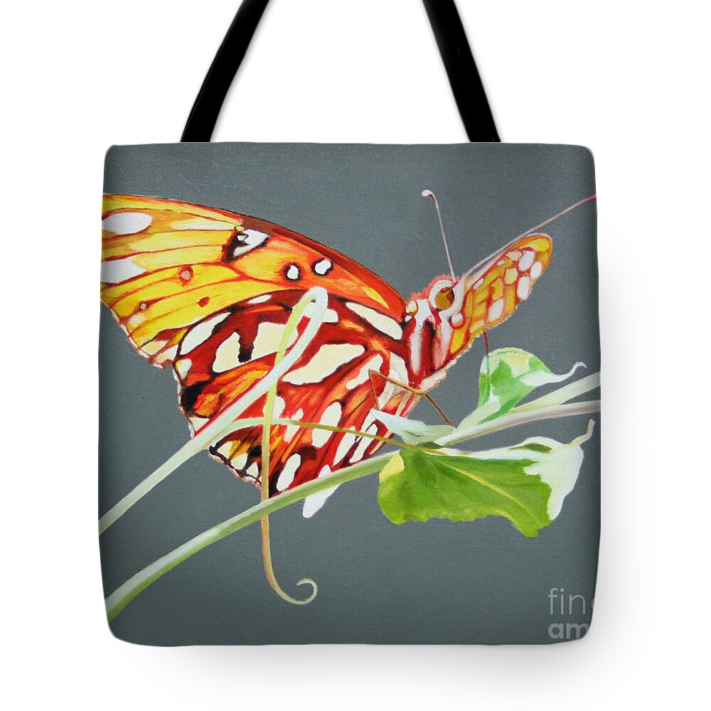 Butterfly Tote Bag featuring the painting Butterfly on Vine by Jimmie Bartlett