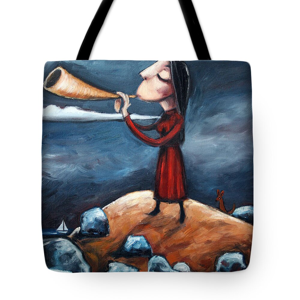 Horn Tote Bag featuring the painting Calling by Leanne Wilkes