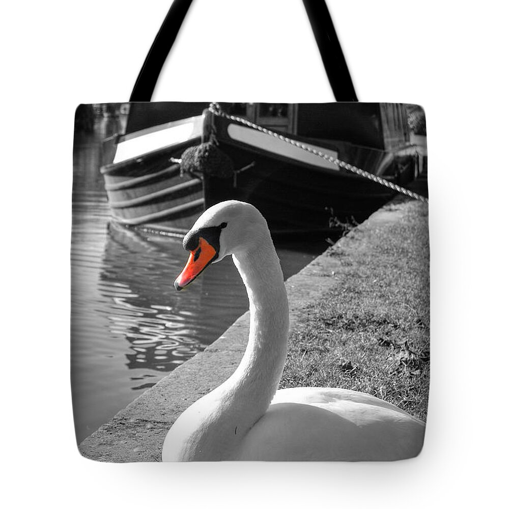  Yhun Suarez Tote Bag featuring the photograph Canal Swan by Yhun Suarez