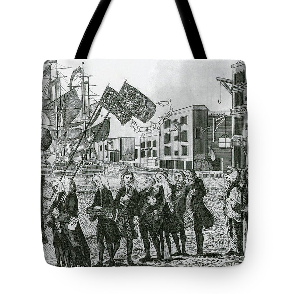 Cartoon Tote Bag featuring the photograph Cartoon, Repeal Of The Stamp Act by Photo Researchers