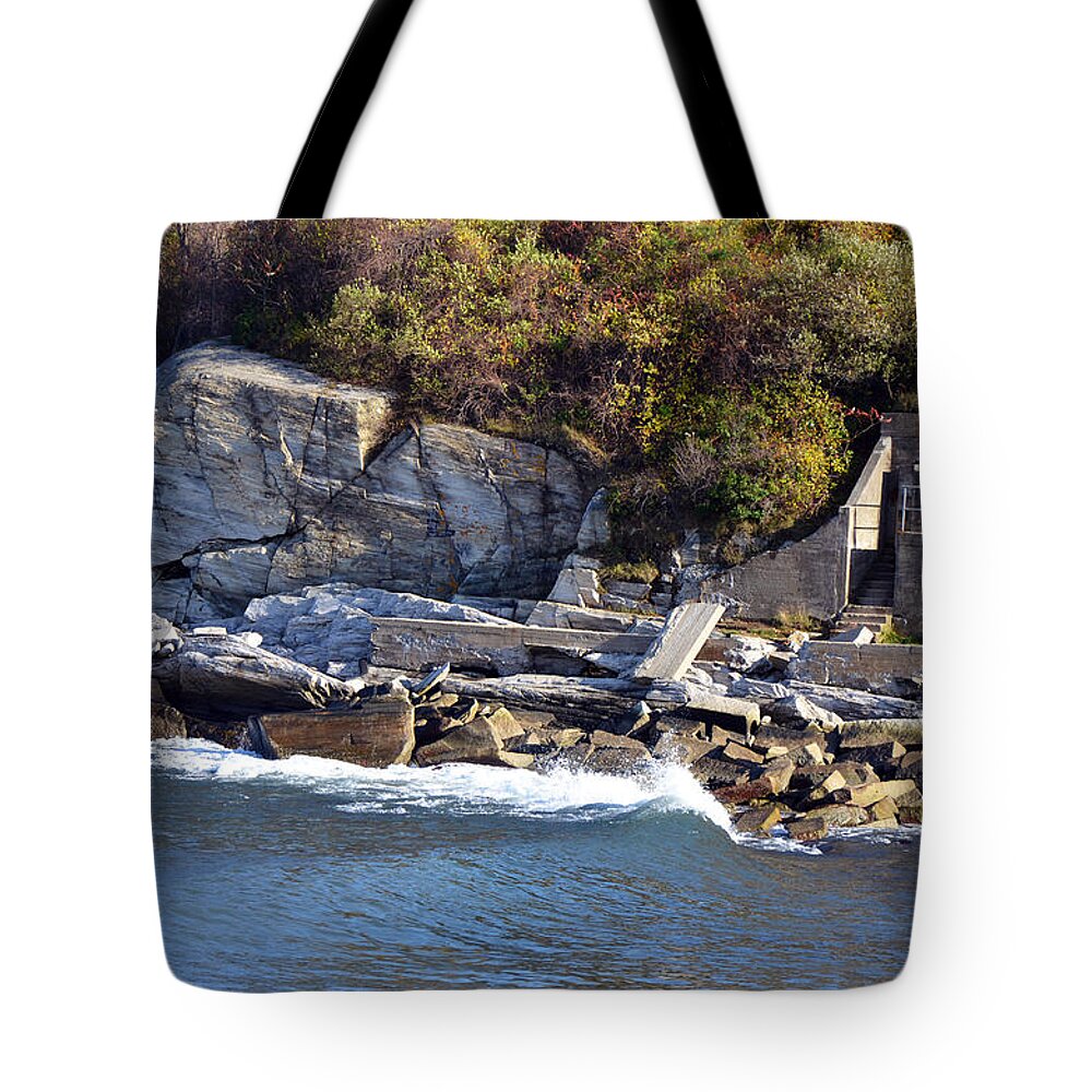 Casco Bay Tote Bag featuring the photograph Casco Bay Fort Area Scene by Maureen E Ritter