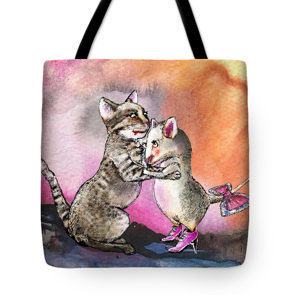 Animals Tote Bag featuring the painting Cat and Mouse Reunited by Miki De Goodaboom