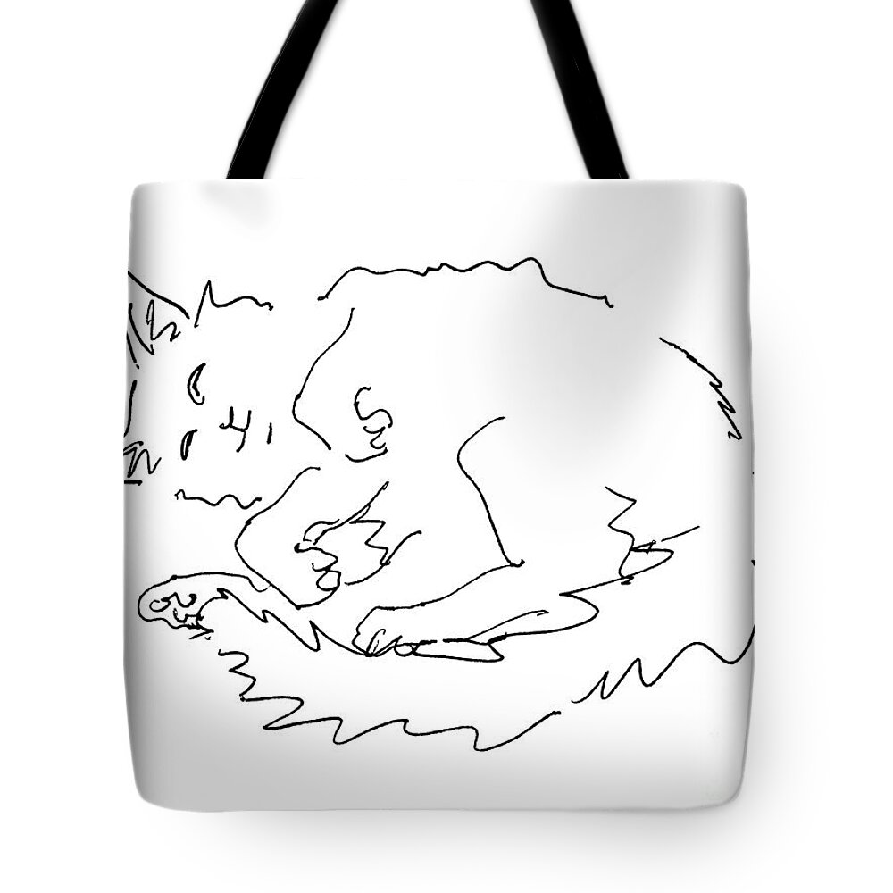 Cat Tote Bag featuring the drawing Cat-Drawings-Black-White-1 by Gordon Punt