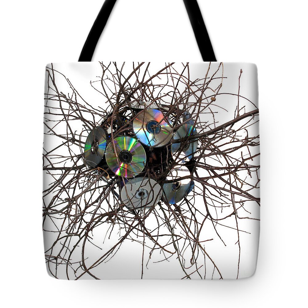 Sculpture Tote Bag featuring the mixed media CD Virus by Adam Long