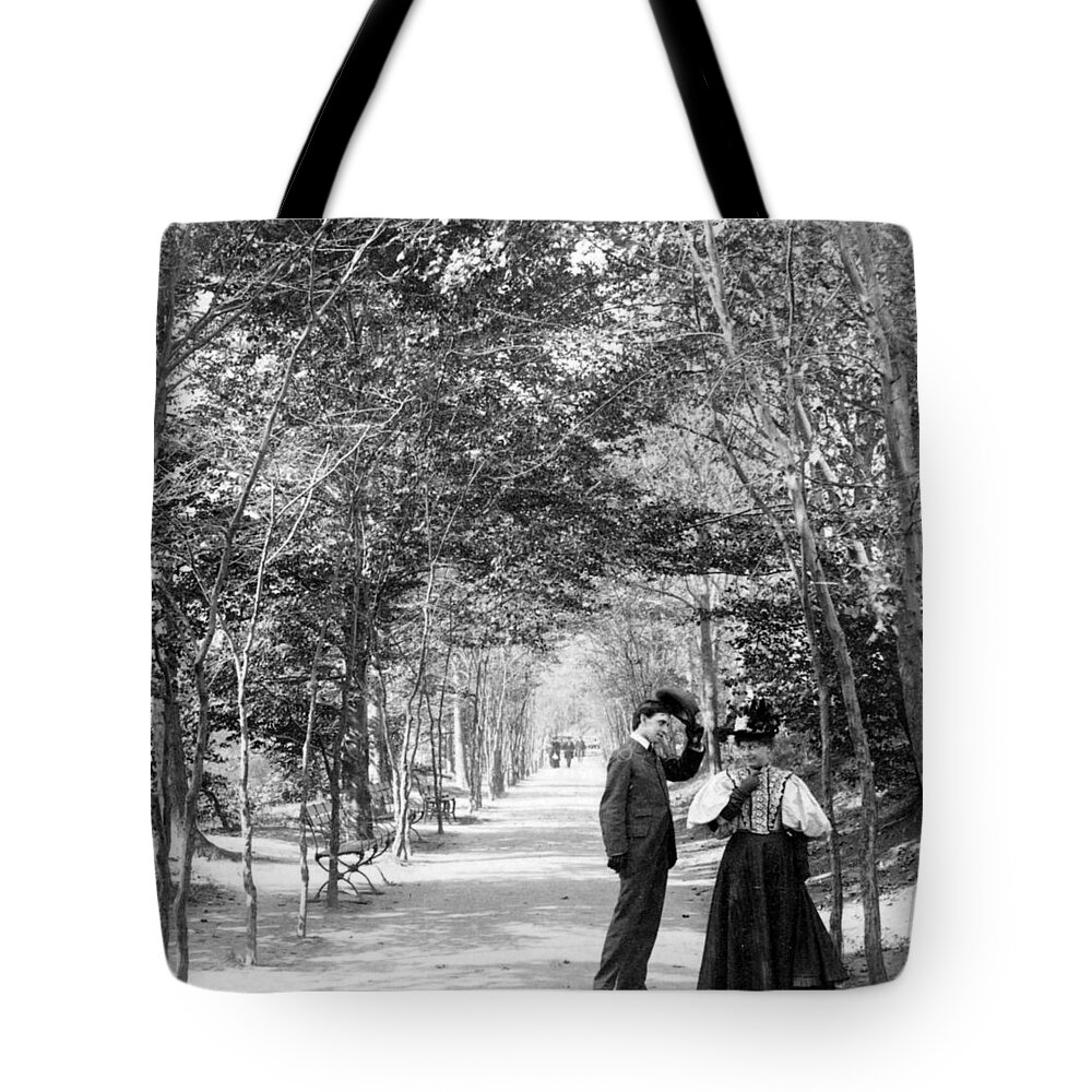 new York City Tote Bag featuring the photograph Central Park - Lovers Lane - New York City - c 1896 by International Images
