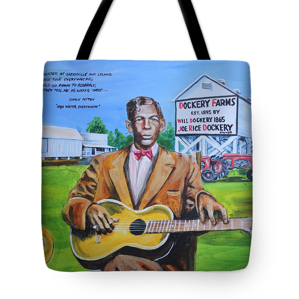Charlie Patton Tote Bag featuring the painting Charlie Patton by Karl Wagner