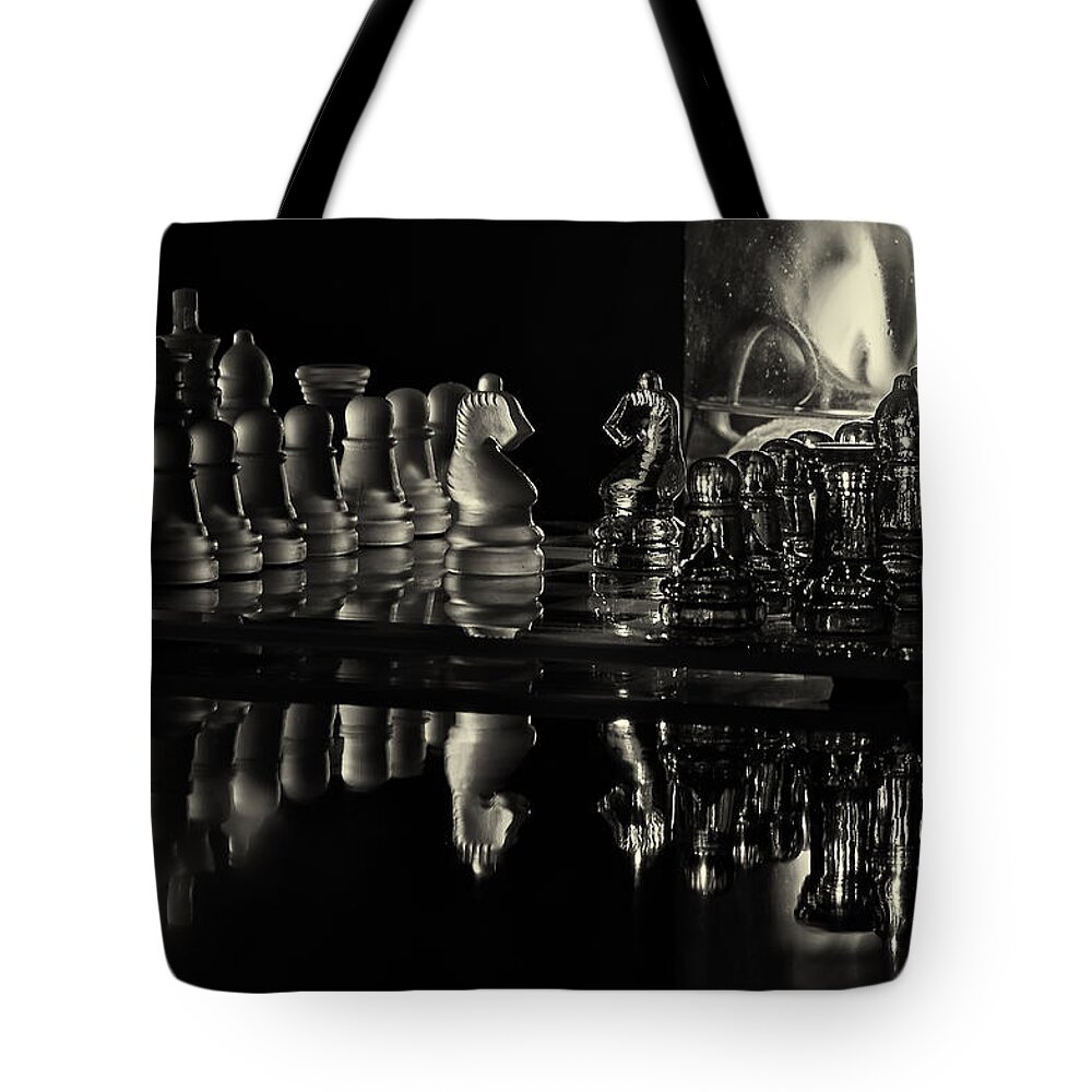 Hdr Tote Bag featuring the photograph Chess by Candlelight by Lori Coleman