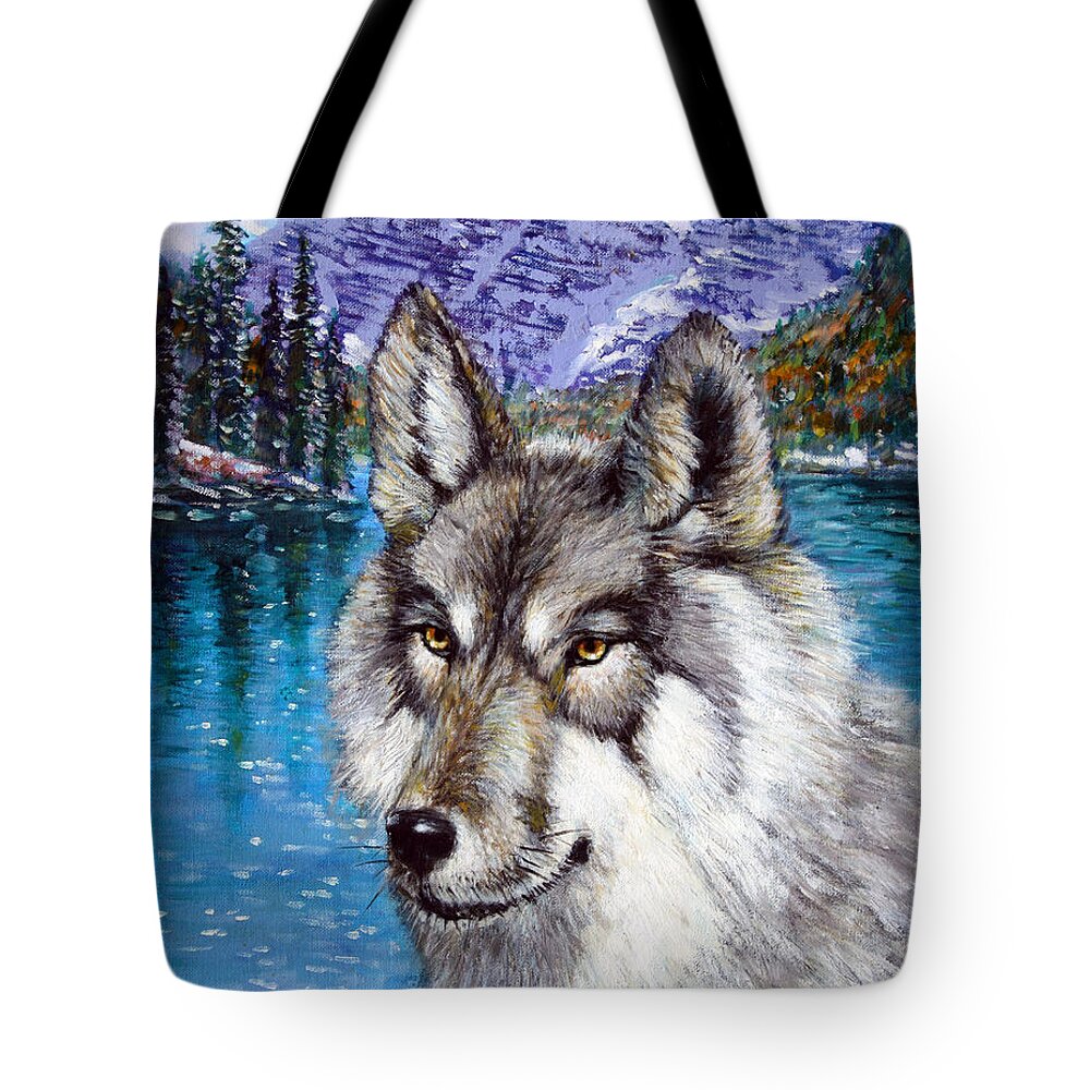 Wolf Tote Bag featuring the painting Cheyenne Wolf by John Lautermilch