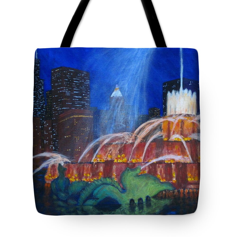 Chicago Painting Tote Bag featuring the painting Chicago's Buckingham Fountain by J Loren Reedy