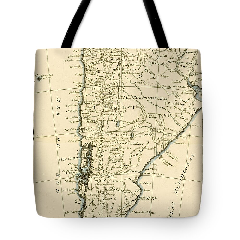 Maps Tote Bag featuring the drawing Chile by Guillaume Raynal