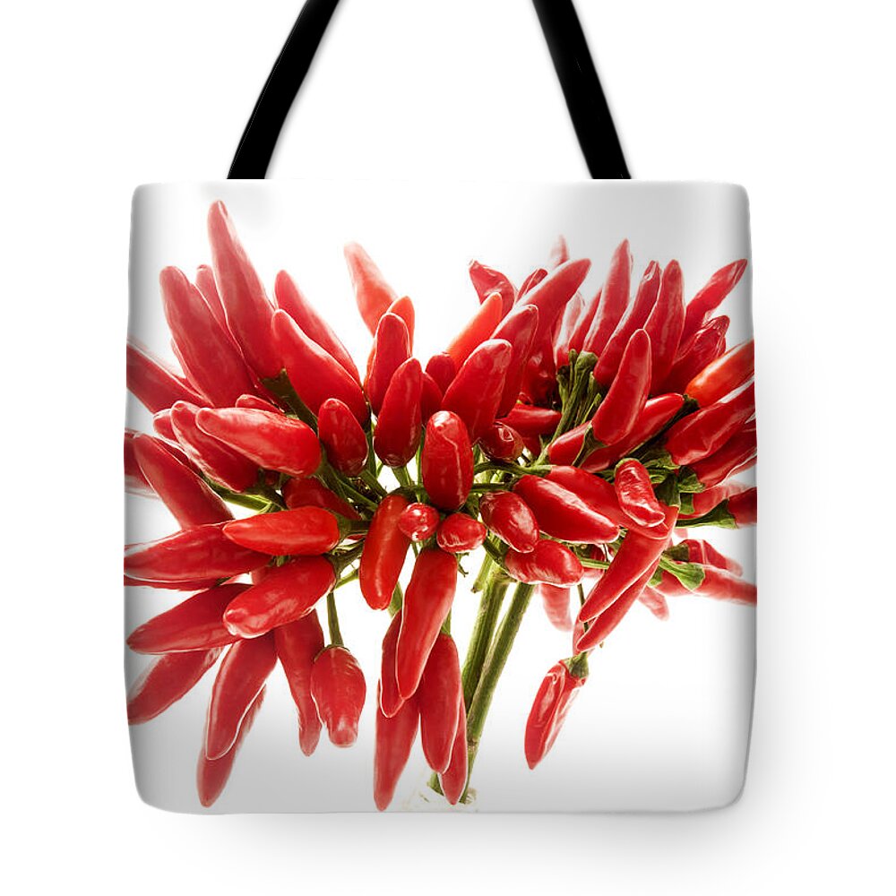 White Background Tote Bag featuring the photograph Chili peppers by Fabrizio Troiani