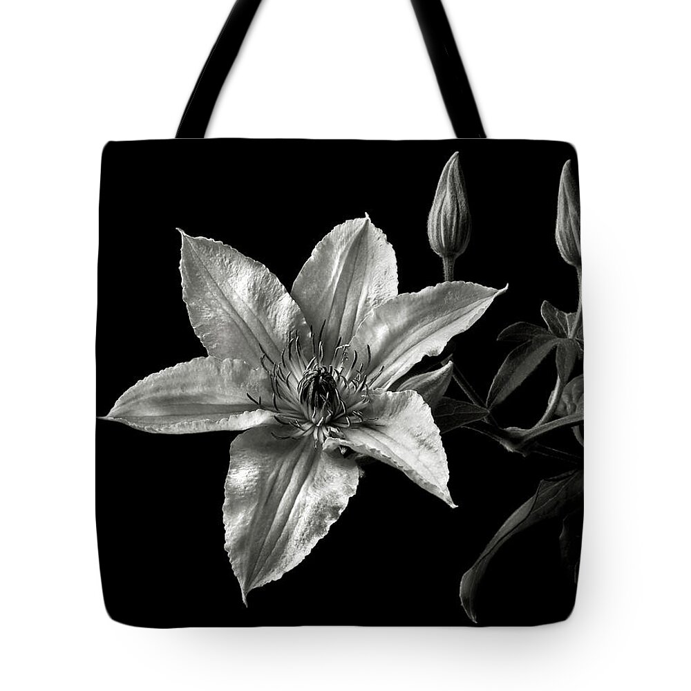 Flower Tote Bag featuring the photograph Clematis in Black and White by Endre Balogh