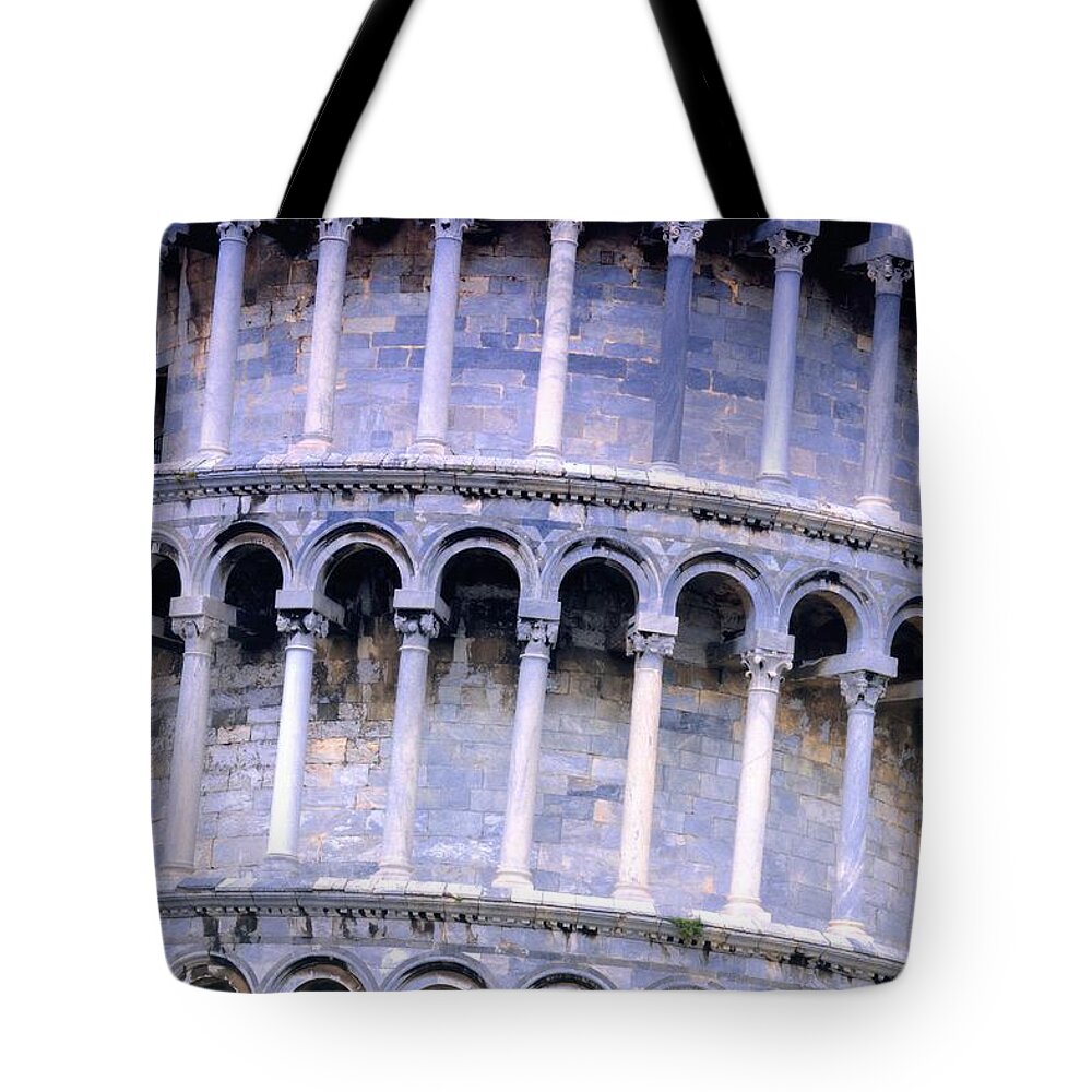 Arch Tote Bag featuring the photograph Closeup Of The Leaning Tower Of Pisa by Carson Ganci
