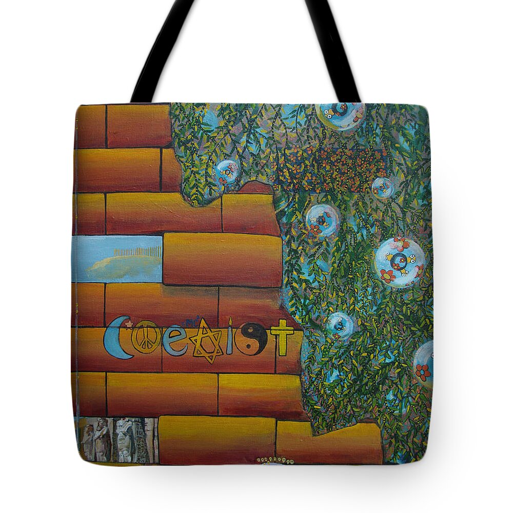 Coexist Tote Bag featuring the painting Coexist by Mindy Huntress